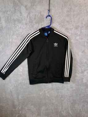 Adidas Kids Black Track Jacket with White Stripes 10/12